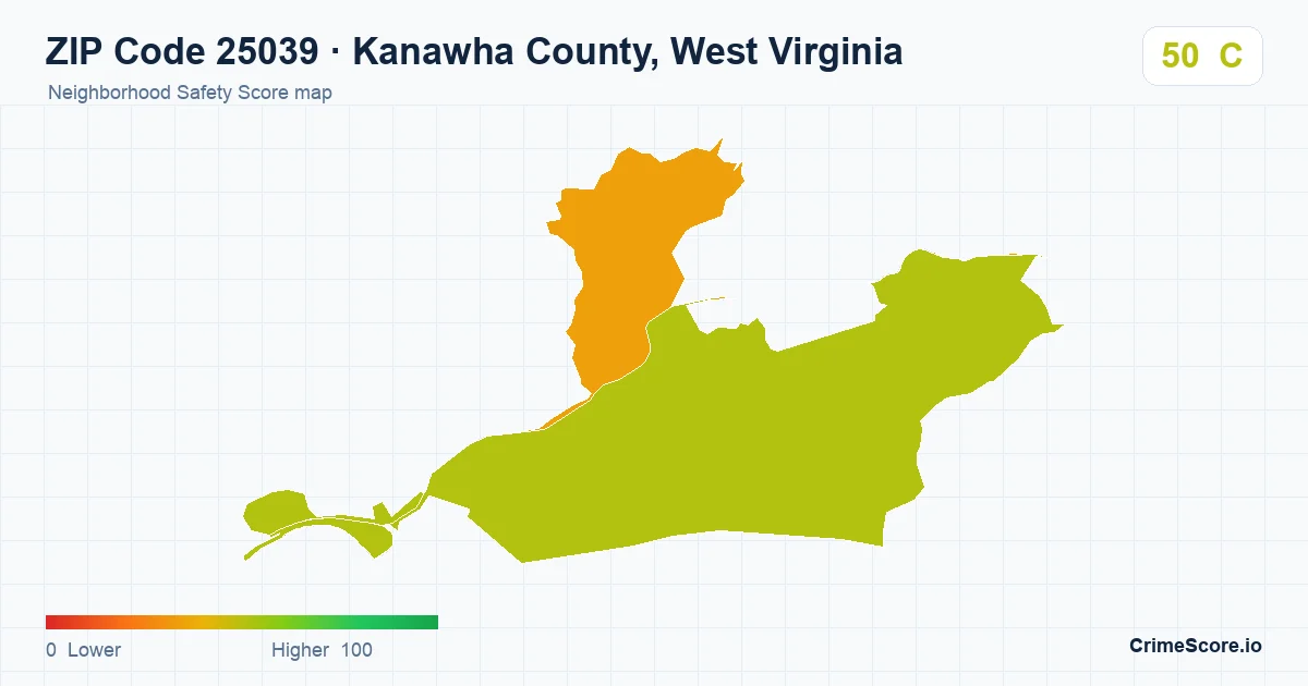 ZIP Code 25039 in Kanawha County, West Virginia neighborhood Safety Score map