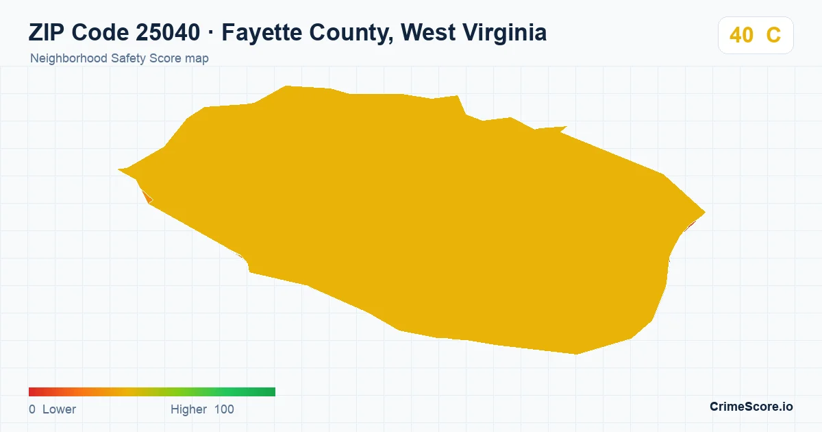 ZIP Code 25040 in Fayette County, West Virginia neighborhood Safety Score map