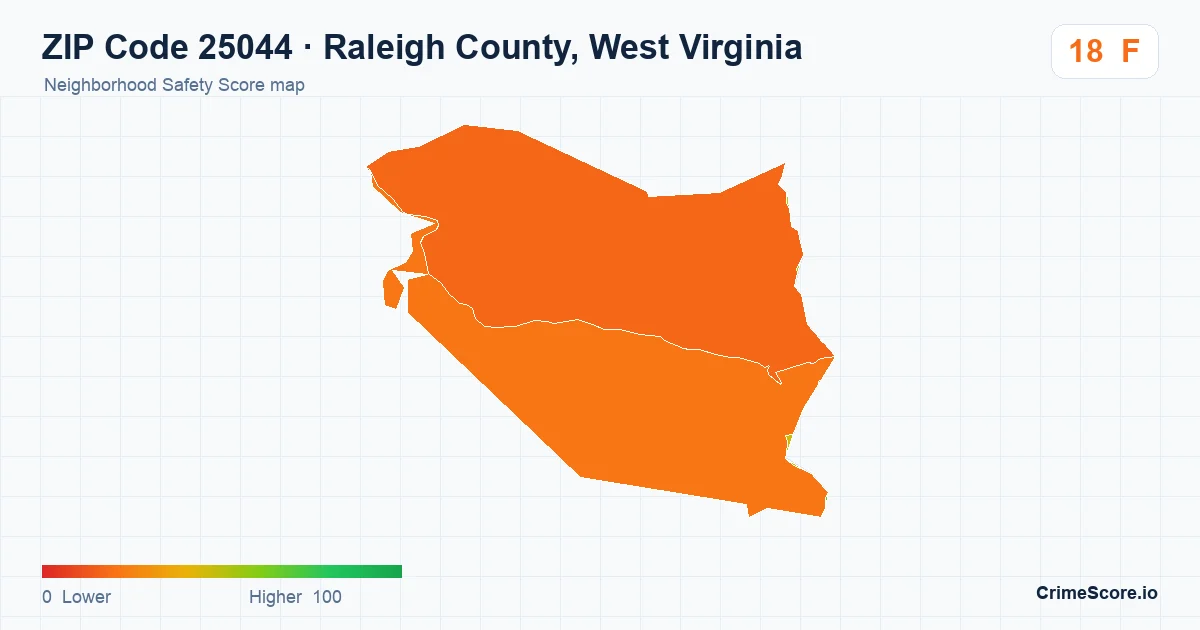 ZIP Code 25044 in Raleigh County, West Virginia neighborhood Safety Score map
