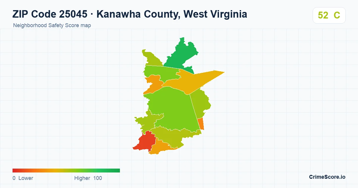 ZIP Code 25045 in Kanawha County, West Virginia neighborhood Safety Score map