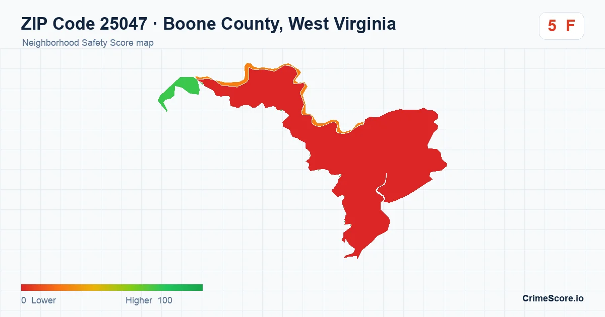 ZIP Code 25047 in Boone County, West Virginia neighborhood Safety Score map