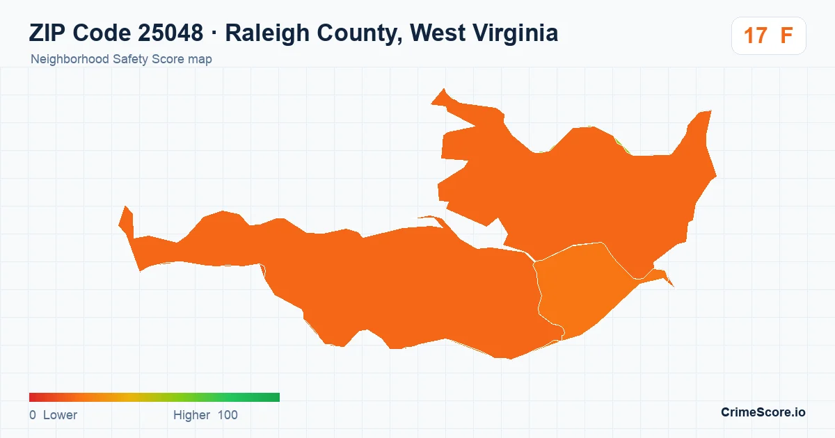 ZIP Code 25048 in Raleigh County, West Virginia neighborhood Safety Score map