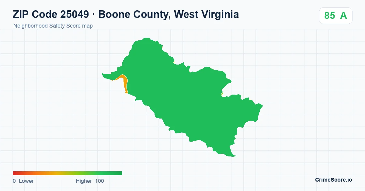 ZIP Code 25049 in Boone County, West Virginia neighborhood Safety Score map