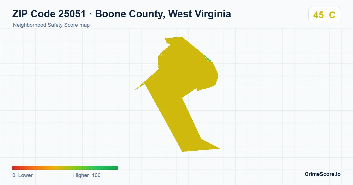 ZIP Code 25051 in Boone County, West Virginia neighborhood Safety Score map