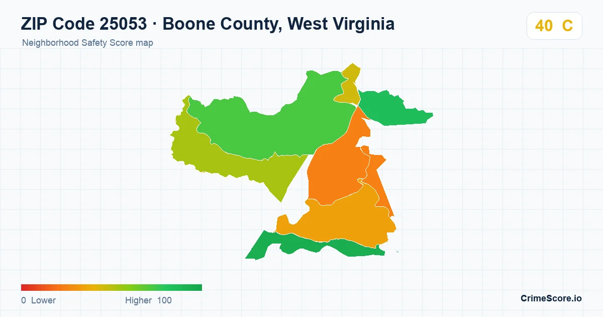 ZIP Code 25053 in Boone County, West Virginia neighborhood Safety Score map