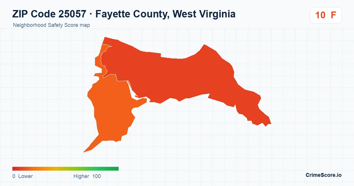 ZIP Code 25057 in Fayette County, West Virginia neighborhood Safety Score map