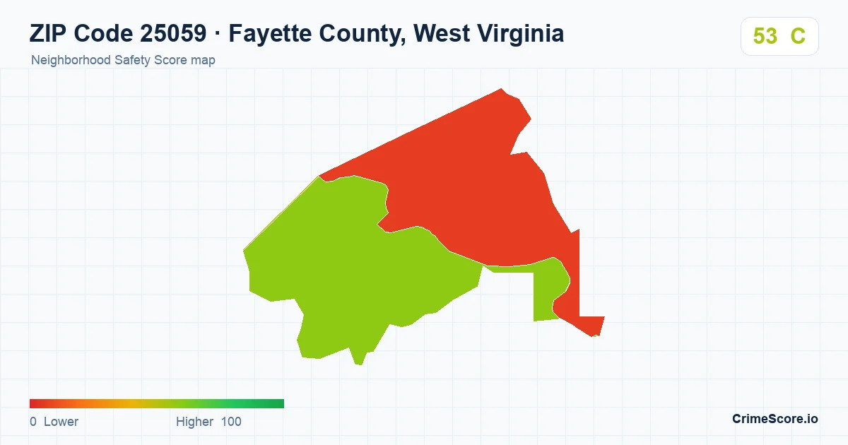 ZIP Code 25059 in Fayette County, West Virginia neighborhood Safety Score map