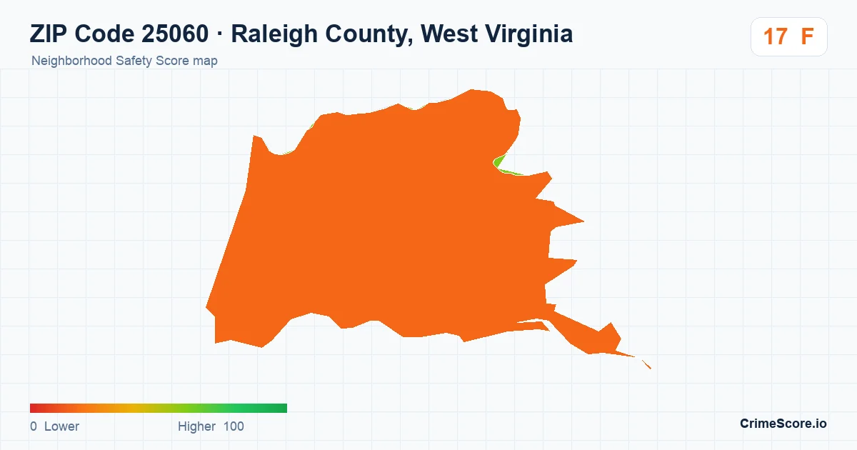 ZIP Code 25060 in Raleigh County, West Virginia neighborhood Safety Score map