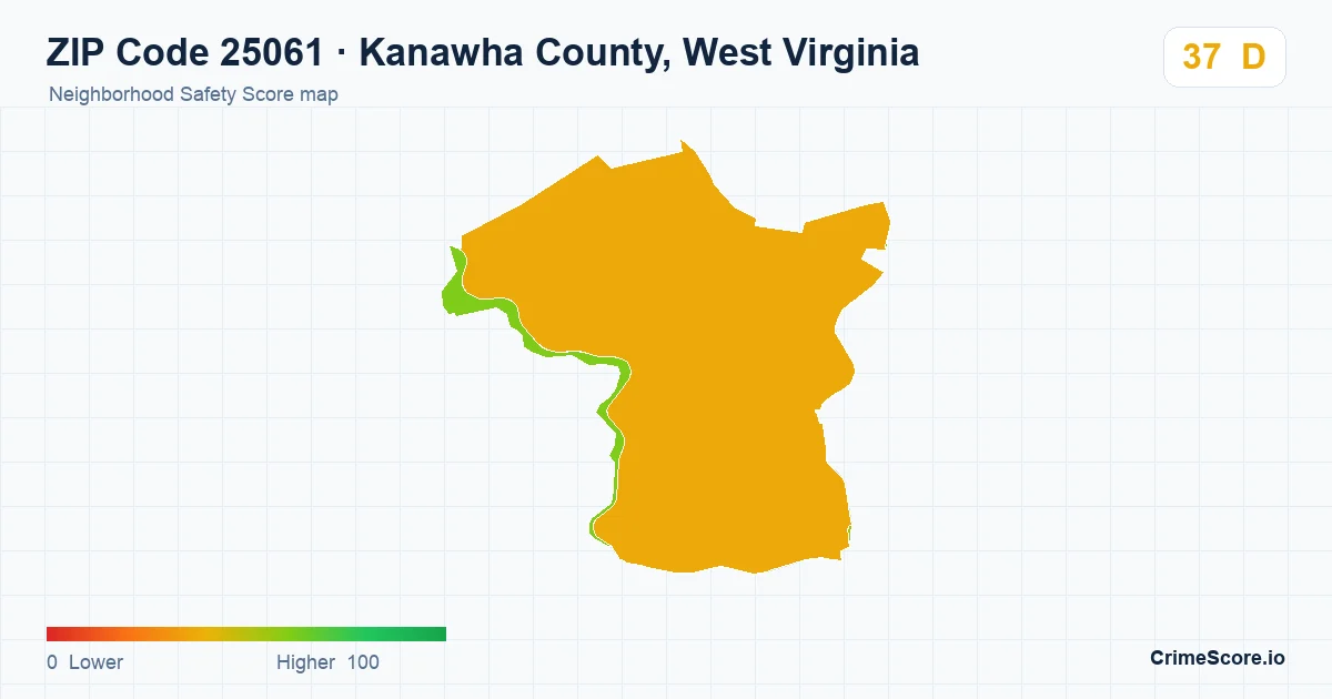 ZIP Code 25061 in Kanawha County, West Virginia neighborhood Safety Score map