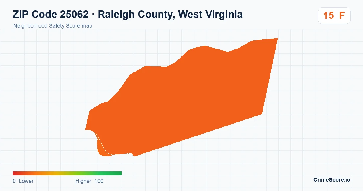ZIP Code 25062 in Raleigh County, West Virginia neighborhood Safety Score map
