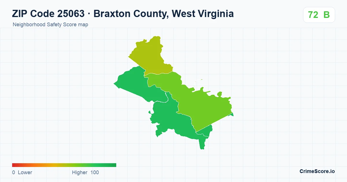 ZIP Code 25063 in Braxton County, West Virginia neighborhood Safety Score map