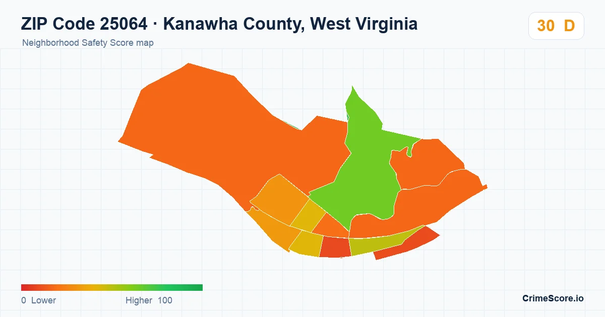 ZIP Code 25064 in Kanawha County, West Virginia neighborhood Safety Score map