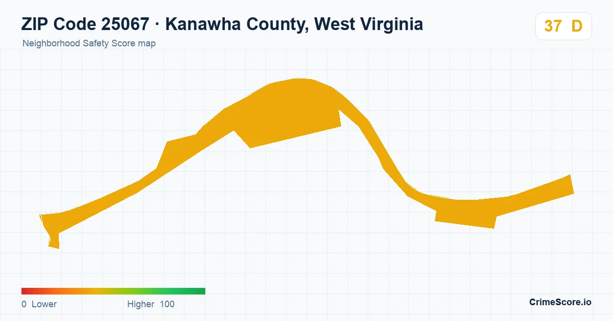 ZIP Code 25067 in Kanawha County, West Virginia neighborhood Safety Score map