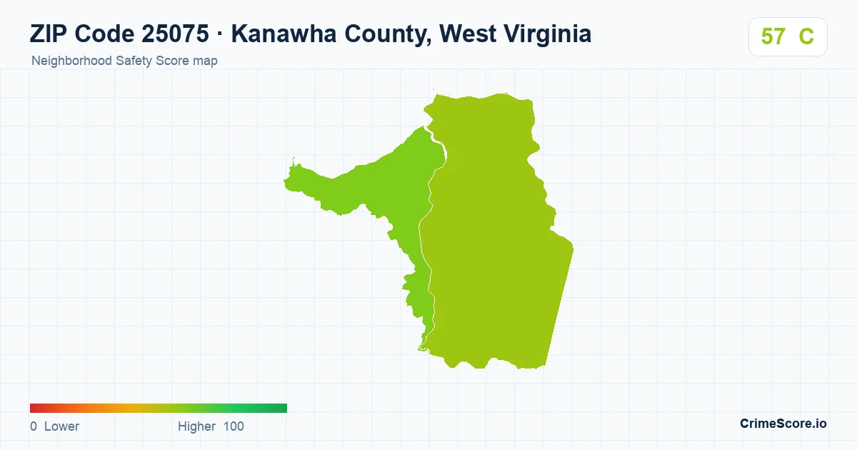 ZIP Code 25075 in Kanawha County, West Virginia neighborhood Safety Score map