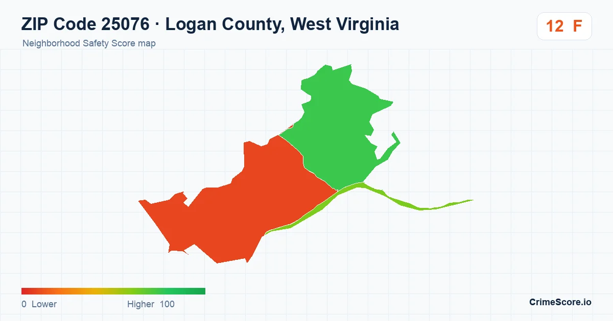 ZIP Code 25076 in Logan County, West Virginia neighborhood Safety Score map