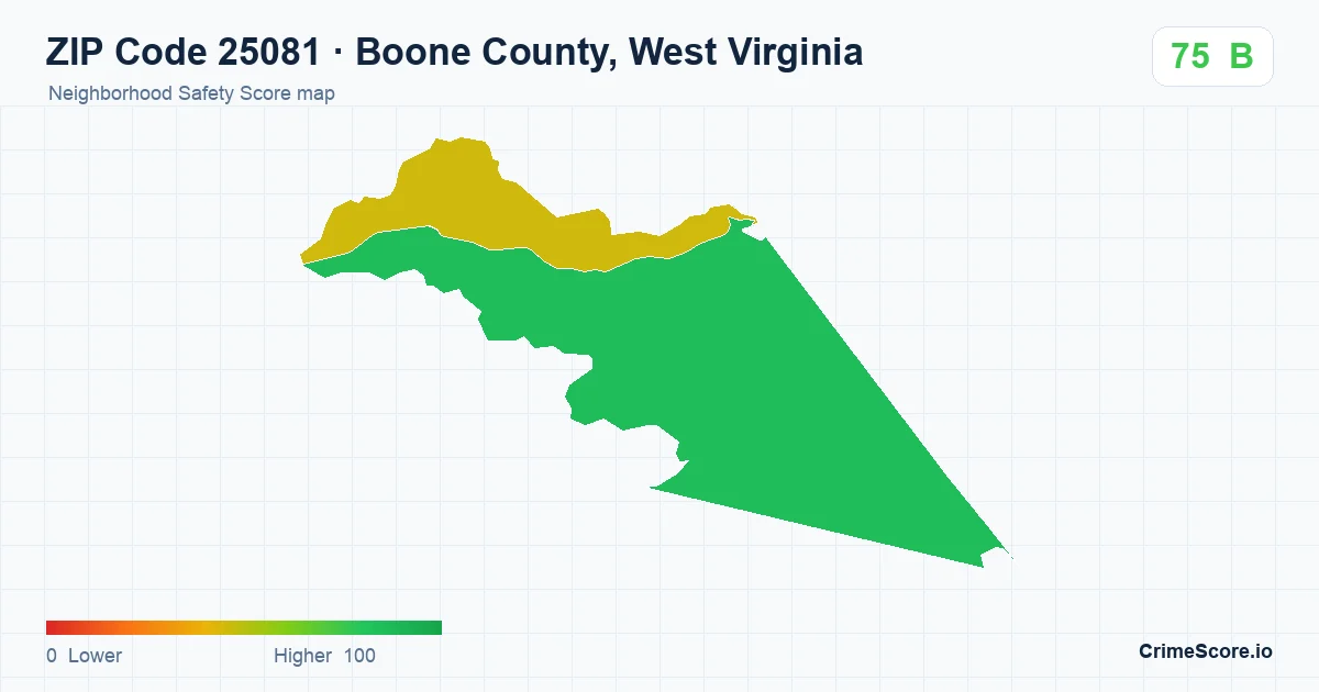 ZIP Code 25081 in Boone County, West Virginia neighborhood Safety Score map