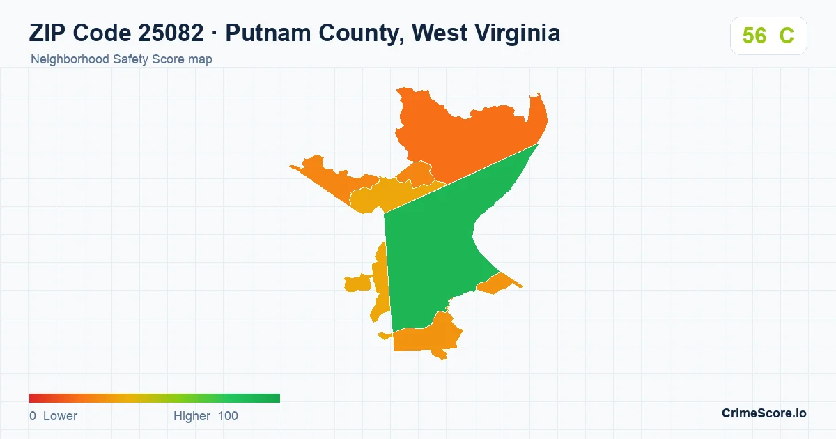 ZIP Code 25082 in Putnam County, West Virginia neighborhood Safety Score map