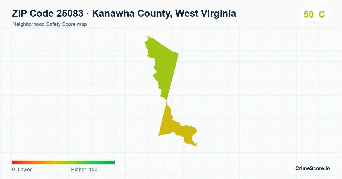 ZIP Code 25083 in Kanawha County, West Virginia neighborhood Safety Score map
