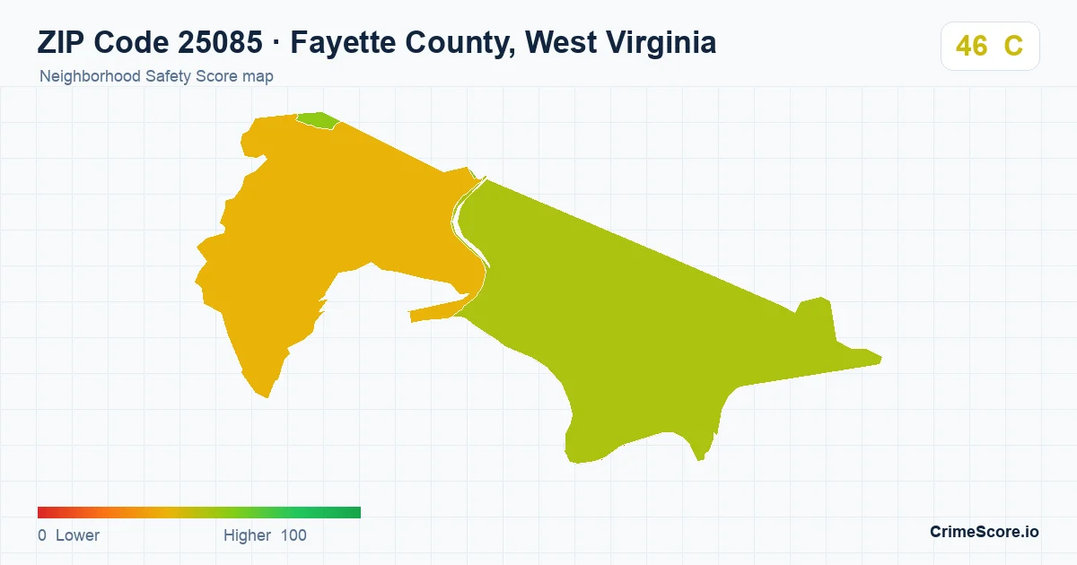 ZIP Code 25085 in Fayette County, West Virginia neighborhood Safety Score map