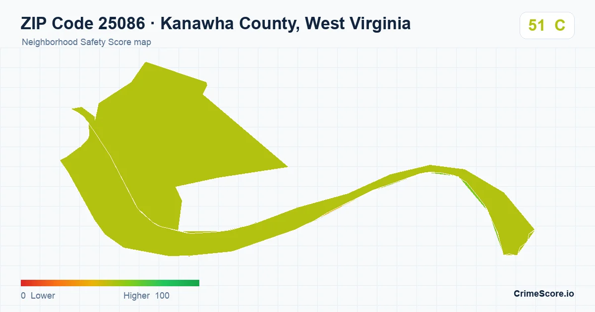 ZIP Code 25086 in Kanawha County, West Virginia neighborhood Safety Score map