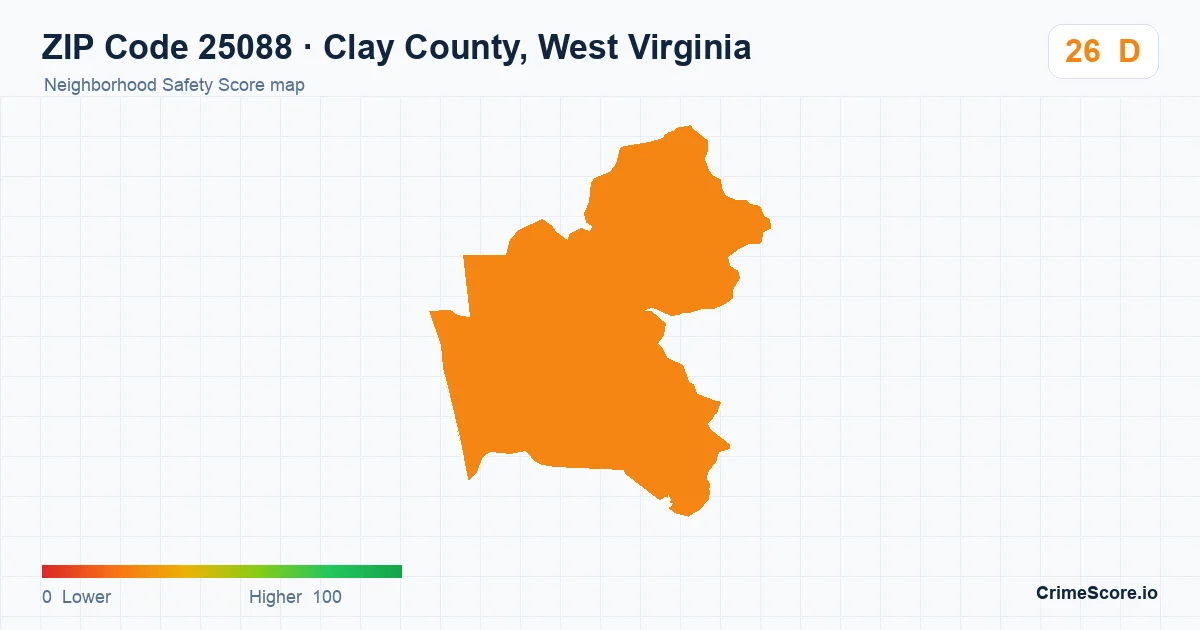 ZIP Code 25088 in Clay County, West Virginia neighborhood Safety Score map