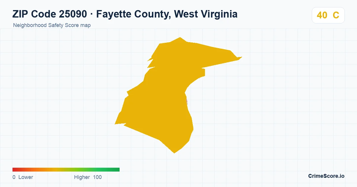 ZIP Code 25090 in Fayette County, West Virginia neighborhood Safety Score map