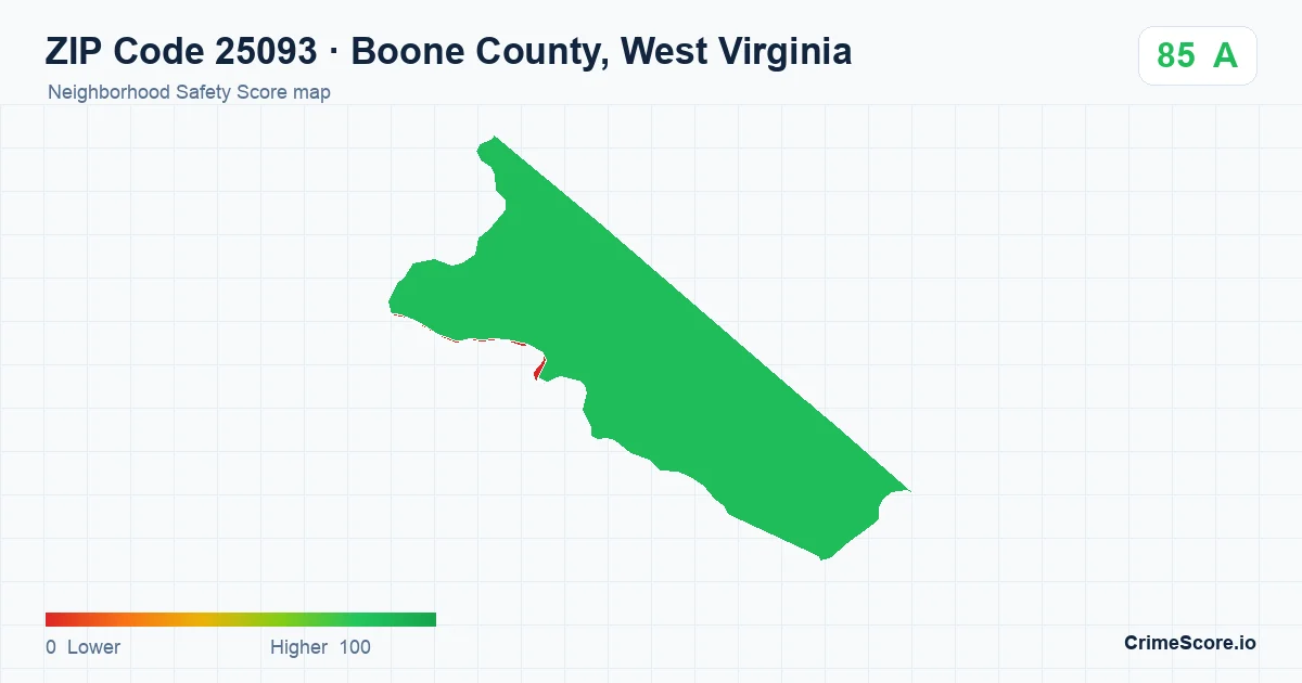 ZIP Code 25093 in Boone County, West Virginia neighborhood Safety Score map