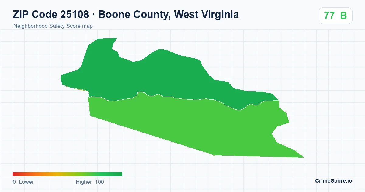 ZIP Code 25108 in Boone County, West Virginia neighborhood Safety Score map