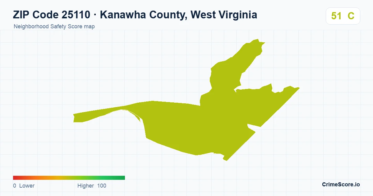 ZIP Code 25110 in Kanawha County, West Virginia neighborhood Safety Score map
