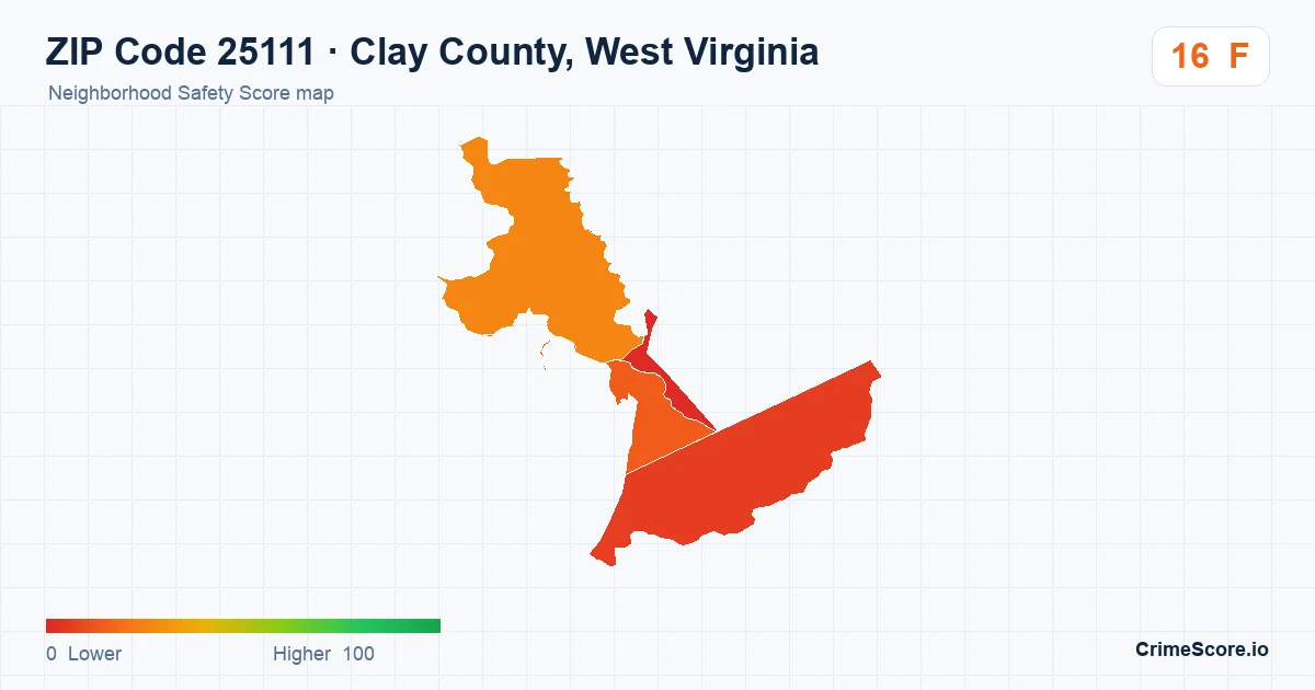 ZIP Code 25111 in Clay County, West Virginia neighborhood Safety Score map