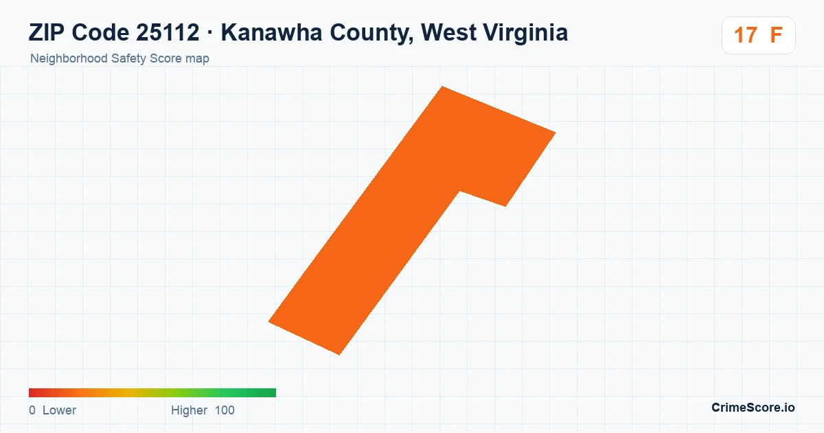 ZIP Code 25112 in Kanawha County, West Virginia neighborhood Safety Score map