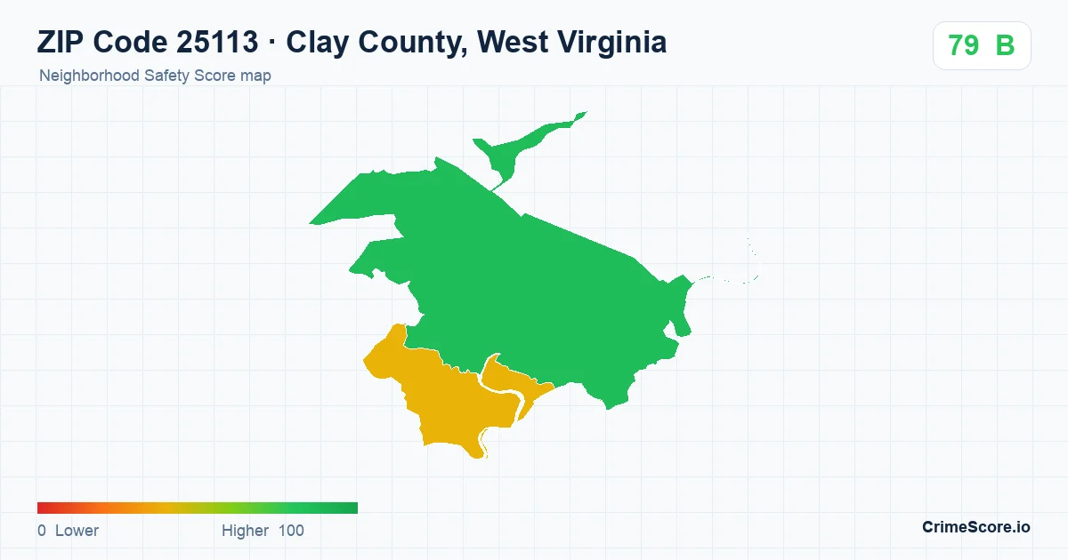 ZIP Code 25113 in Clay County, West Virginia neighborhood Safety Score map