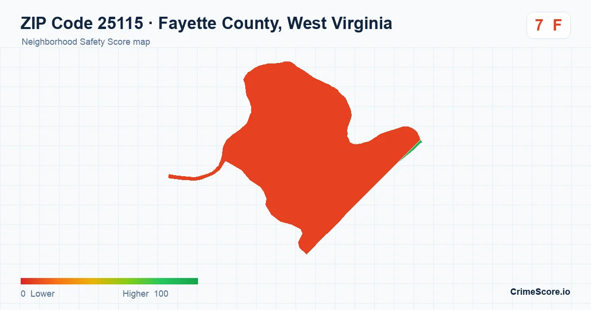 ZIP Code 25115 in Fayette County, West Virginia neighborhood Safety Score map