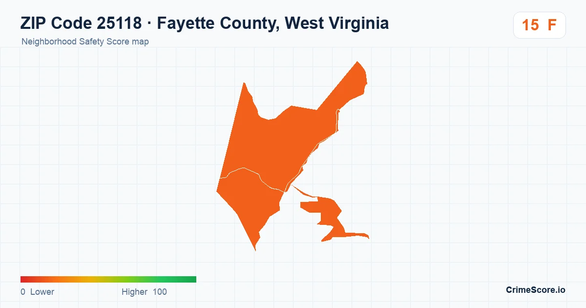 ZIP Code 25118 in Fayette County, West Virginia neighborhood Safety Score map