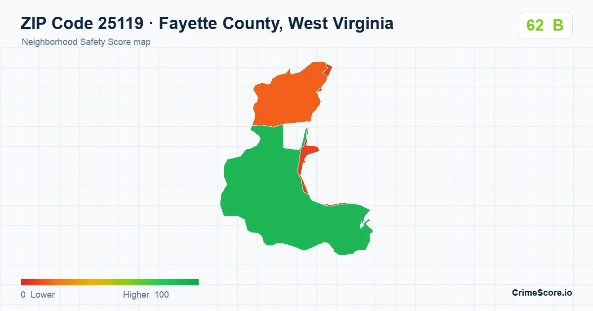 ZIP Code 25119 in Fayette County, West Virginia neighborhood Safety Score map