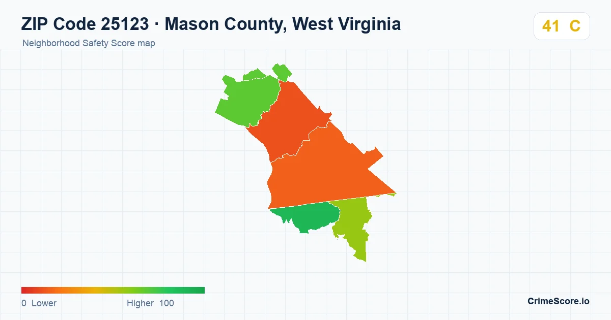 ZIP Code 25123 in Mason County, West Virginia neighborhood Safety Score map