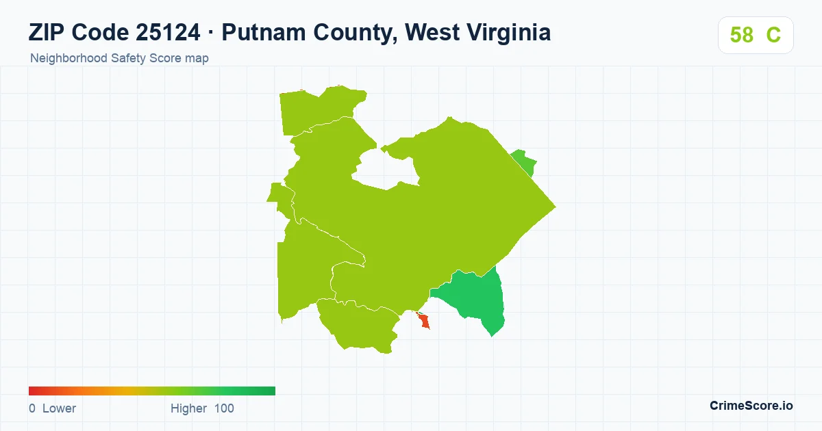 ZIP Code 25124 in Putnam County, West Virginia neighborhood Safety Score map
