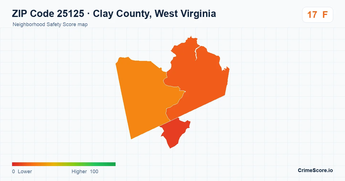 ZIP Code 25125 in Clay County, West Virginia neighborhood Safety Score map
