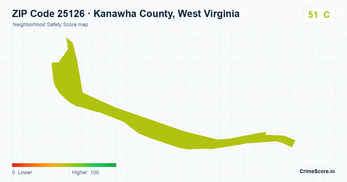 ZIP Code 25126 in Kanawha County, West Virginia neighborhood Safety Score map