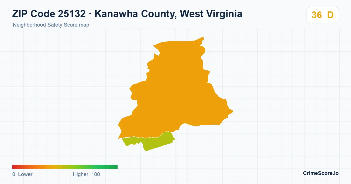ZIP Code 25132 in Kanawha County, West Virginia neighborhood Safety Score map