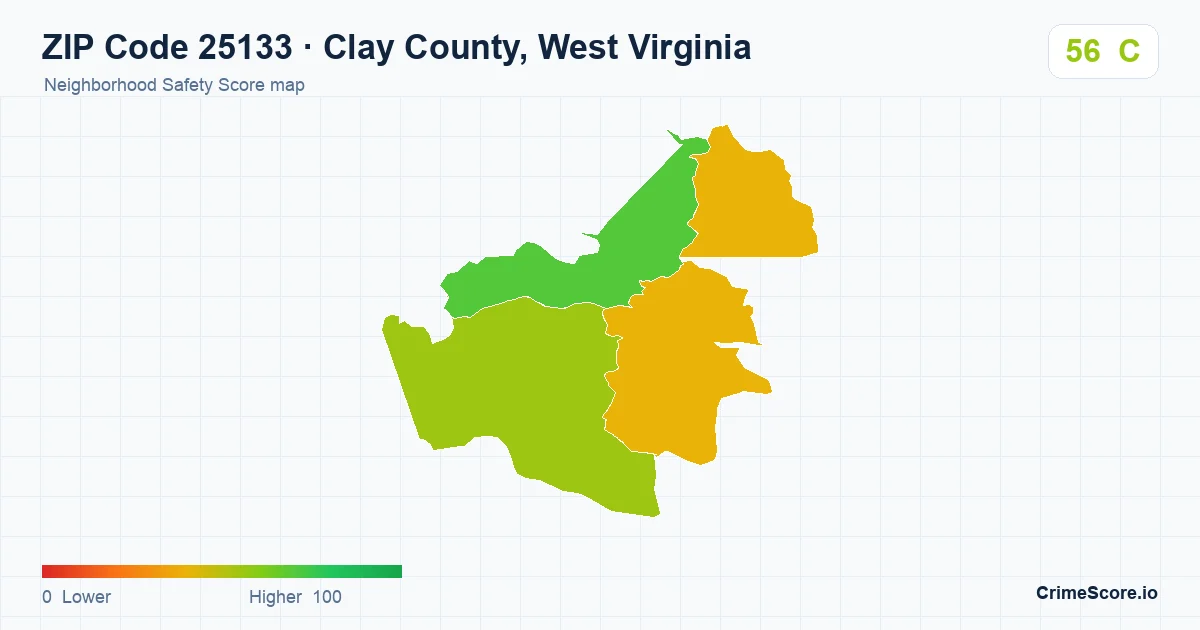 ZIP Code 25133 in Clay County, West Virginia neighborhood Safety Score map
