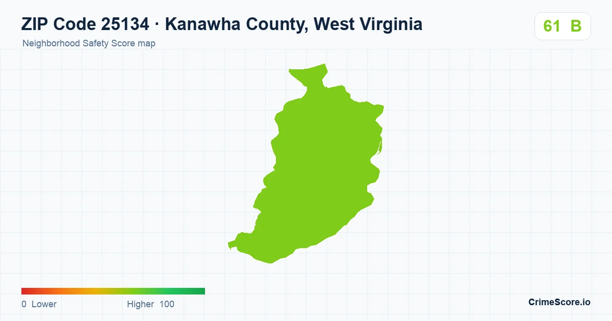 ZIP Code 25134 in Kanawha County, West Virginia neighborhood Safety Score map