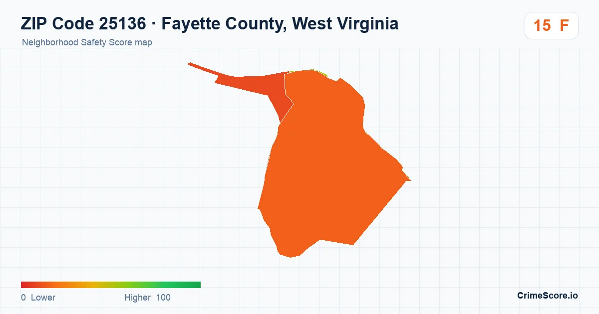 ZIP Code 25136 in Fayette County, West Virginia neighborhood Safety Score map