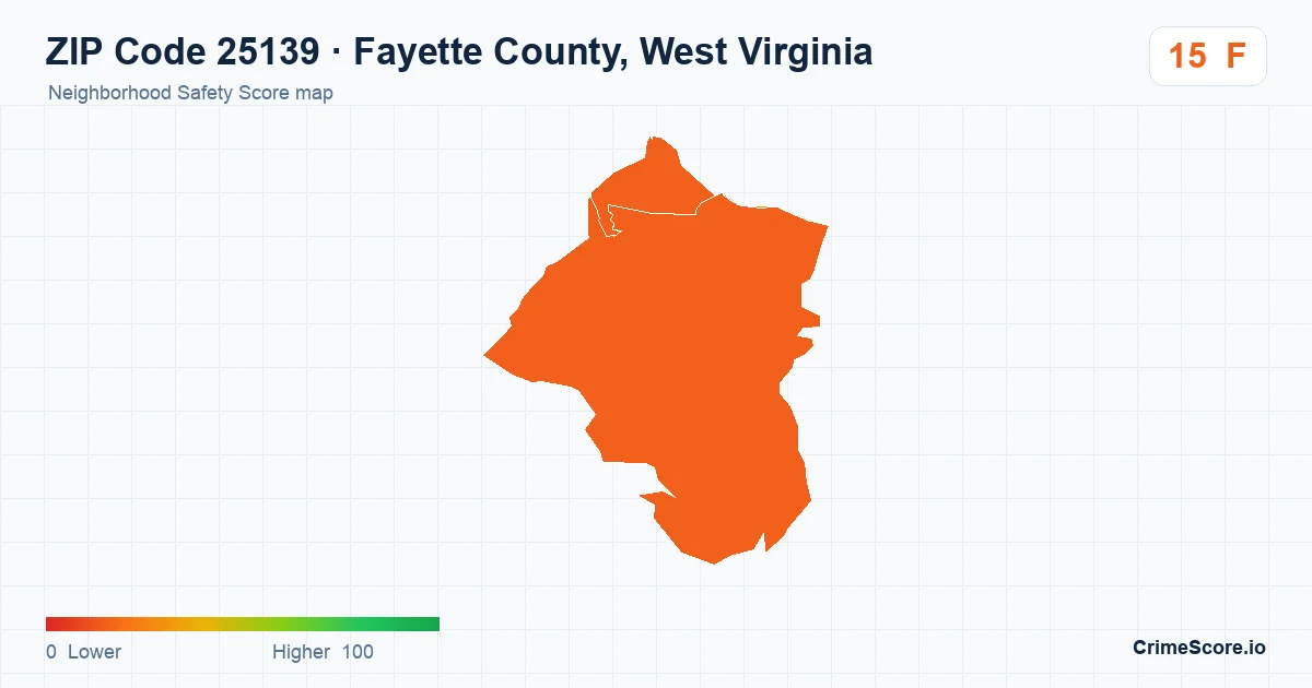 ZIP Code 25139 in Fayette County, West Virginia neighborhood Safety Score map