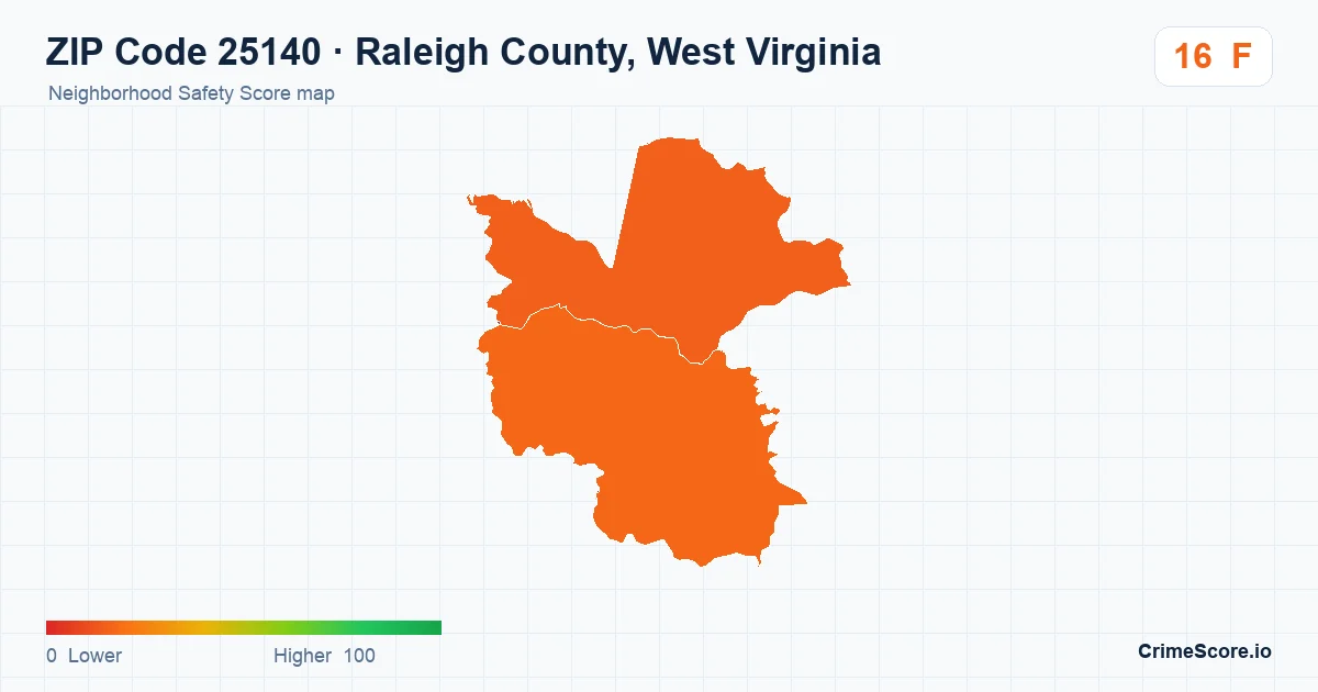 ZIP Code 25140 in Raleigh County, West Virginia neighborhood Safety Score map