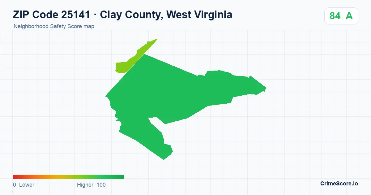 ZIP Code 25141 in Clay County, West Virginia neighborhood Safety Score map