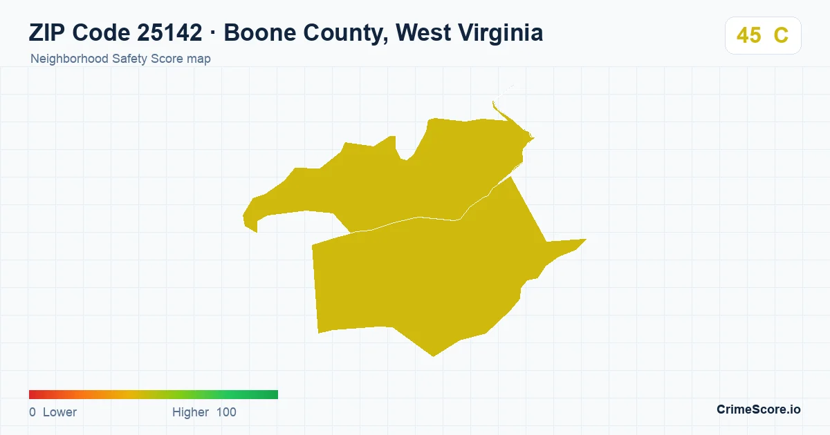 ZIP Code 25142 in Boone County, West Virginia neighborhood Safety Score map