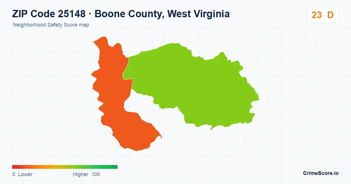 ZIP Code 25148 in Boone County, West Virginia neighborhood Safety Score map