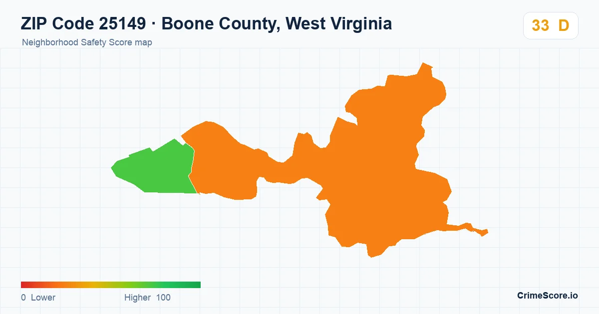 ZIP Code 25149 in Boone County, West Virginia neighborhood Safety Score map