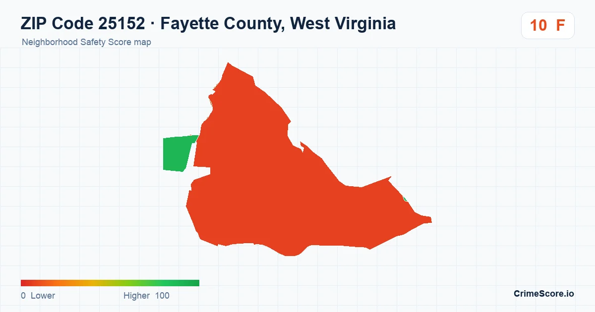 ZIP Code 25152 in Fayette County, West Virginia neighborhood Safety Score map